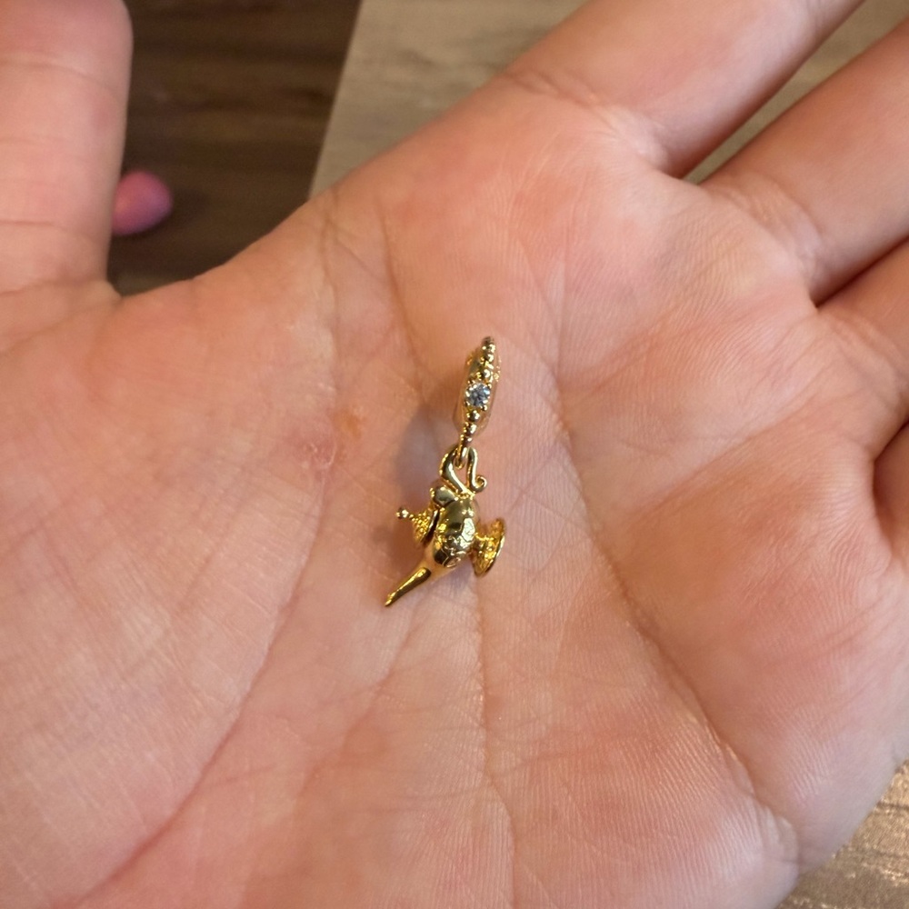 Pandora Gold Tone Genie Lamp Dangle Charm with Clear Stones